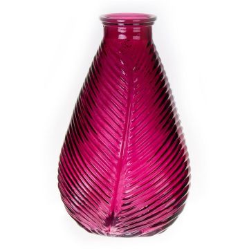 Bottle vase NELLOMIO with leaf structure, glass, pink-clear, 9"/23cm, Ø5.5"/14cm