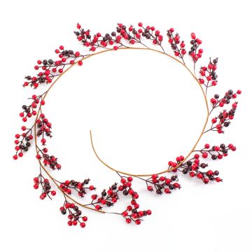 Decorative firethorn garland GASIRA with berries, red-wine-red, 6ft/180cm
