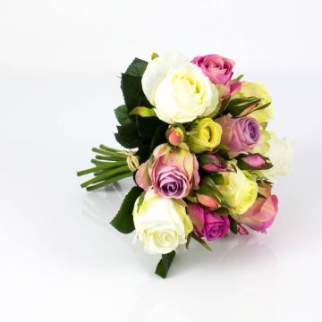 Artificial bouquet of roses MOLLY, white-altrose, 12"/30cm, Ø 8"/20cm