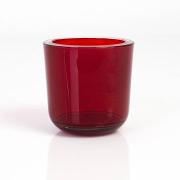 Small tealight glass / candle holder NICK, red-transparent, 3.1"/8cm, Ø3.1“/8cm