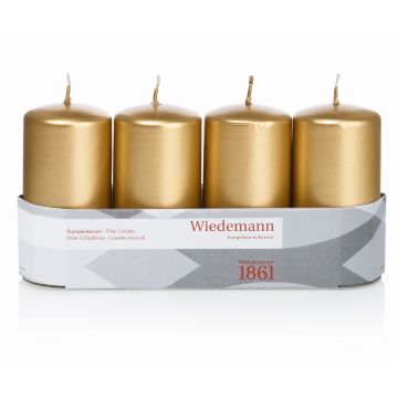 Advent candles JENARO, 4 pieces, gold, 10cm, Ø5cm, 23h - Made in Germany