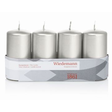 Advent candles JENARO, 4 pieces, silver, 10cm, Ø5cm, 23h - Made in Germany
