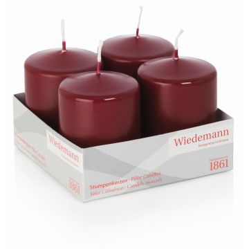 Advent candles JENARO, 4 pieces, bordeaux, 8cm, Ø6cm, 29h - Made in Germany