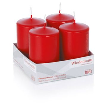 Advent candles JENARO, 4 pieces, red, 10cm, Ø6cm, 33h - Made in Germany