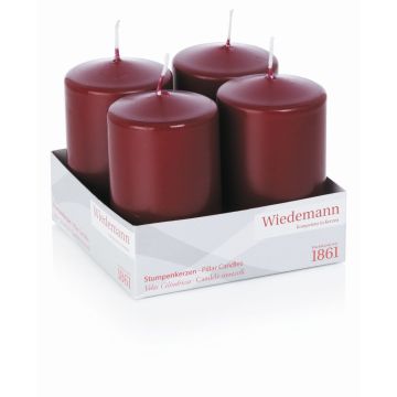 Advent candles JENARO, 4 pieces, bordeaux, 10cm, Ø6cm, 33h - Made in Germany
