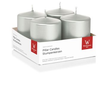 Advent candles JENARO, 4 pieces, silver, 8cm, Ø6cm, 29h - Made in Germany