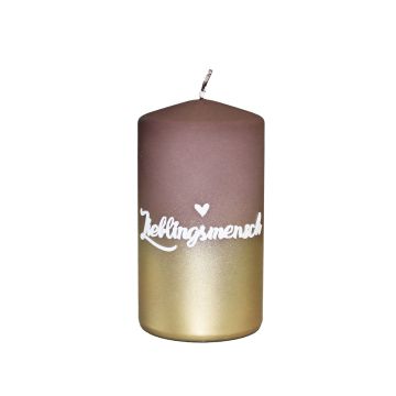 Sentiment candle JARDENA, favourite person in German, brown-gold, 13cm, Ø7cm, 52h