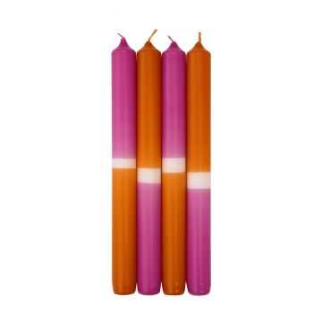 Dip Dye dinner candles LISSITA, 4 pieces, pink-apricot, 10"/25cm, Ø 0.9"/2,3cm, 11h