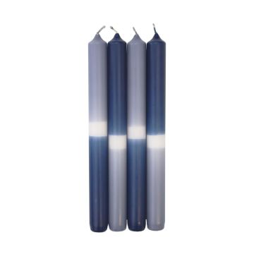 Dip Dye dinner candles LISSITA, 4 pieces, grey-blue-dark-blue, 10"/25cm, Ø 0.9"/2,3cm, 11h