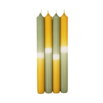 Dip Dye dinner candles LISSITA, 4 pieces, light green-yellow, 10"/25cm, Ø 0.9"/2,3cm, 11h