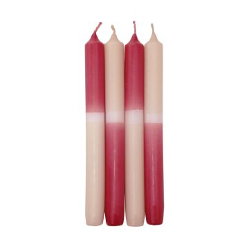 Dip Dye dinner candles LISSITA, 4 pieces, raspberry-cream, 10"/25cm, Ø 0.9"/2,3cm, 11h