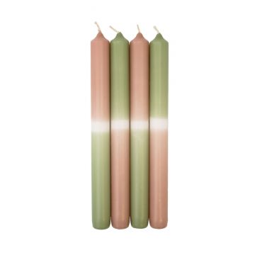 Dip Dye dinner candles LISSITA, 4 pieces, salmon light green, 10"/25cm, Ø 0.9"/2,3cm, 11h