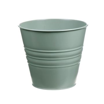 Round zinc pot MICOLATO with grooves, jade green, 6"/16cm, Ø7"/18,5cm