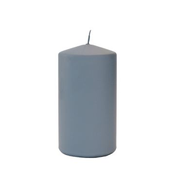 Pillar candle LYCANTHIA, Frosted Pastel, grey-blue, 5"/13cm, Ø 2.8"/7cm, 52h