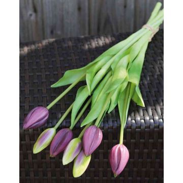 Artificial bouquet of tulips LONA, violet-green, 18"/45cm, Ø 8"/20cm