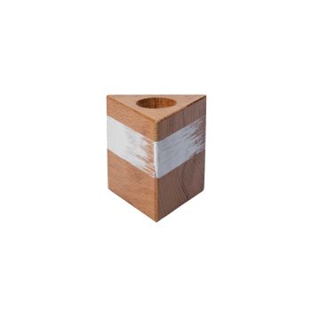 Triangular wooden candlestick holder KARLINA for dinner candles, natural-white, 6x6x6cm
