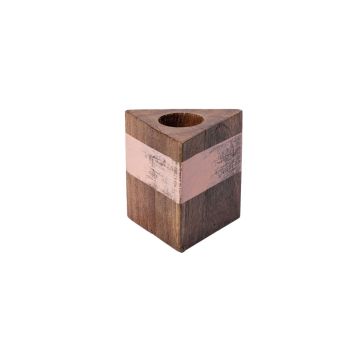 Triangular wooden candlestick holder KARLINA for dinner candles, natural-salmon, 6x6x6cm