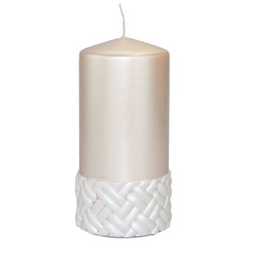 Pillar candle JULIETTA with silk pattern, cream, 5.9"/15cm, Ø 2.8"/7cm, 63h