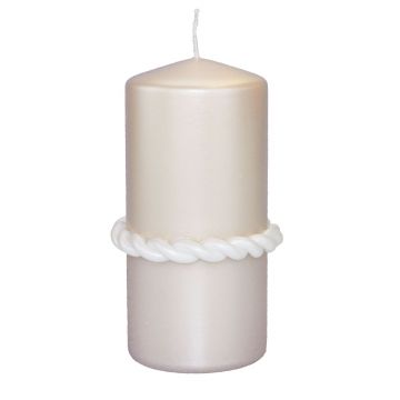 Pillar candle JULIETTA with silk ring, cream, 5.9"/15cm, Ø 2.8"/7cm, 63h