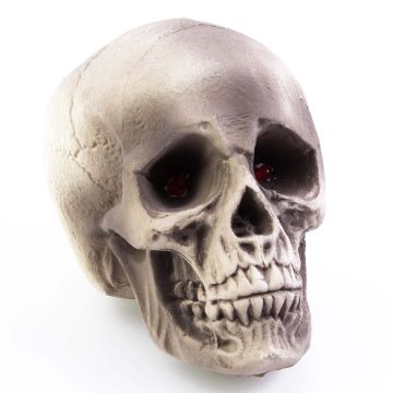 Halloween decorative skull MATTY, beige-grey, LEDs, 21x15x16cm