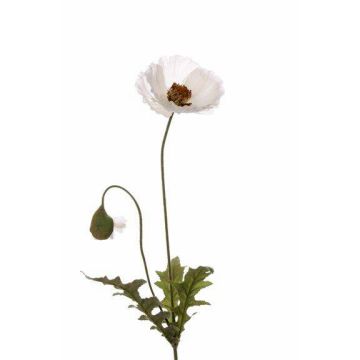 Textile flower poppy CARLINA, white, 26"/65cm, Ø 3.1"/8cm