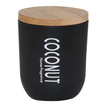 Scented candle OLAYA in a glass with wooden wick, coconut, black-ivory, 3.3"/8,5cm, Ø 2.8"/7cm, 38h
