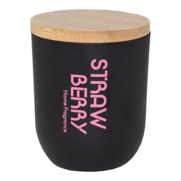 Scented candle OLAYA in a glass with wooden wick, strawberry, black-strawberry-pink, 3.3"/8,5cm, Ø 2.8"/7cm, 38h