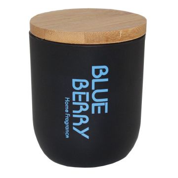 Scented candle OLAYA in a glass with wooden wick, blueberry, black-sky-blue, 3.3"/8,5cm, Ø 2.8"/7cm, 38h