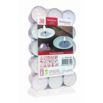 Set of 30 tea lights KENNY, white, 0.9"/2,2cm, Ø1.5"/3,9cm, 8h