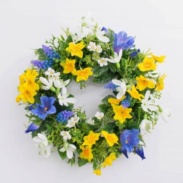 Decorative spring wreath FILIPPA, daffodil, hyacinth, coloured, Ø 12"/30cm