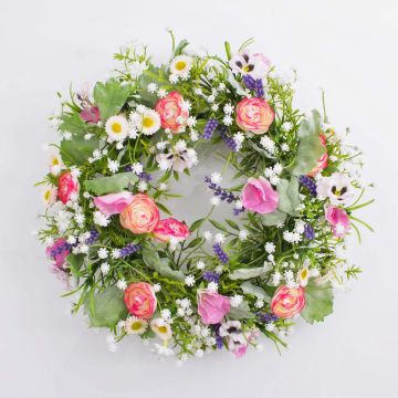 Decorative spring wreath FELICIA pansy ranunculus, coloured, Ø 12"/30cm