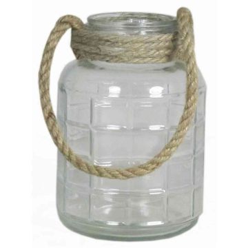 Lantern ILONA with cord handle, cylinder/round, clear, 8"/20,5cm, Ø5.5"/14,3cm