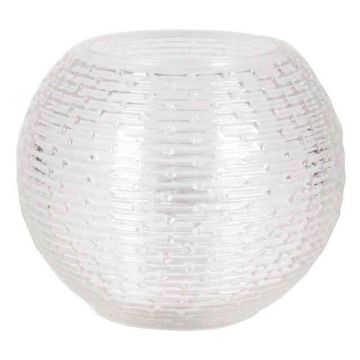 Candle glass HELEN with groove pattern, globe/round, clear, 5.1"/13cm, Ø6"/16cm