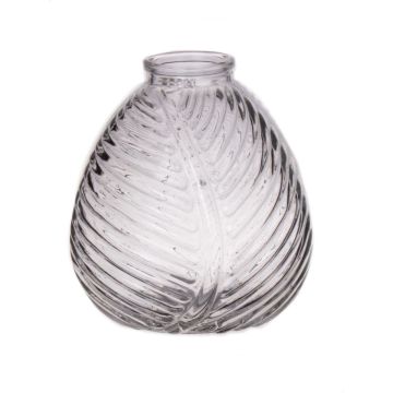 Bottle vase NELLOMIO with leaf structure, glass, clear, 5.1"/13cm, Ø4.7"/12cm