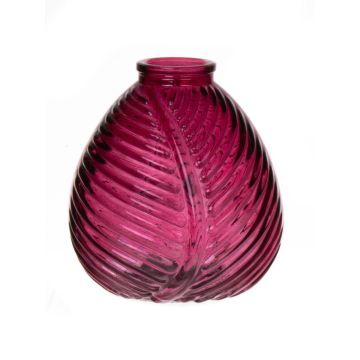 Bottle vase NELLOMIO with leaf structure, glass, fuchsia-clear, 5.1"/13cm, Ø4.7"/12cm