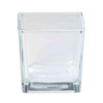 Tealight holder KIM OCEAN, cube/square, clear, 3.1"x3.1"x3.1"/8x8x8cm