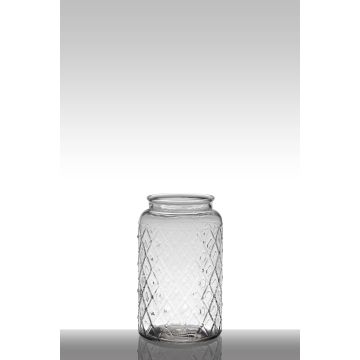Table light glass ROSIE with lozenge pattern, cylinder/round, clear, 10"/26,5cm, Ø6"/16cm