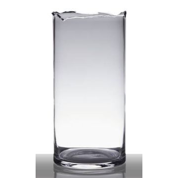 Floor vase of glass BROOKE with broken edge, cylinder/round, clear, 15"/37cm, Ø7"/18cm