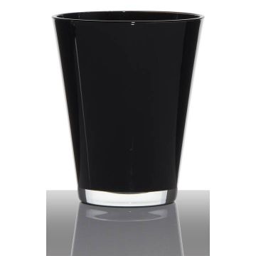 Flower vase of glass ANNA EARTH, conical/round, black, 7"/17cm, Ø5.5"/14cm