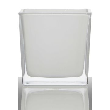 Tealight holder KIM EARTH, cube/square, white, 3.1"x3.1"x3.1"/8x8x8cm