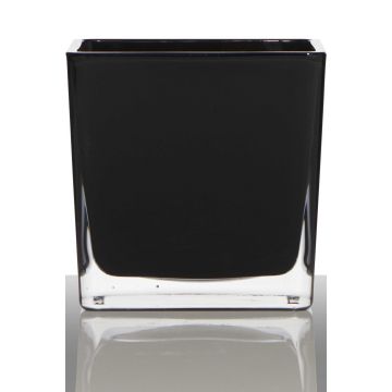 Tealight holder KIM EARTH, cube/square, black, 3.1"x3.1"x3.1"/8x8x8cm