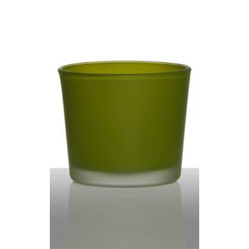 Candle glass ALENA FROST, cylinder/round, apple-green, 3.5"/9cm, Ø4"/10cm