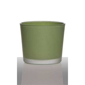 Candle glass ALENA FROST, cylinder/round, grass green matt, 3.5"/9cm, Ø4"/10cm
