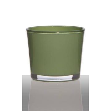 Candle glass ALENA, cylinder/round, grass green, 3.5"/9cm, Ø4"/10cm