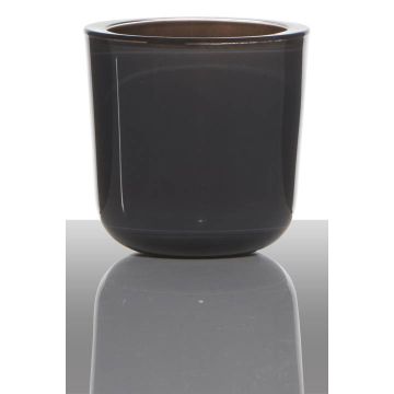 Tealight holder NICK made of glass, dark grey-transparent, 3"/7,5cm, Ø3"/7,5cm