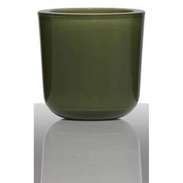 Tealight holder NICK, cylinder/round, olive green, 3"/7,5cm, Ø3"/7,5cm