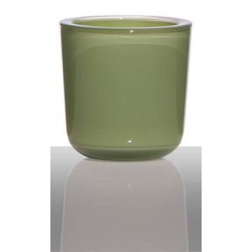 Tealight holder NICK, cylinder/round, grass green, 3"/7,5cm, Ø3"/7,5cm