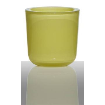 Tealight holder NICK, cylinder/round, yellow-green, 3"/7,5cm, Ø3"/7,5cm