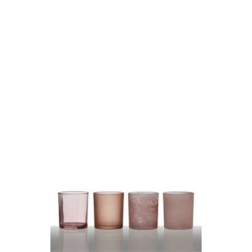 Set of 4 tealight holders LYLA, cylinder/round, light pink, 11"x2.8"x3.1"/28,5x7x8cm
