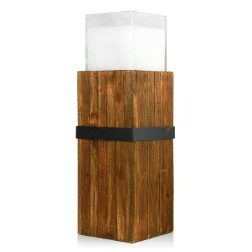 Wooden column with candle glass / Decorative candle SAMORY, brown, 20"/50cm, Ø 9"/22cm, 180h - Made in Germany